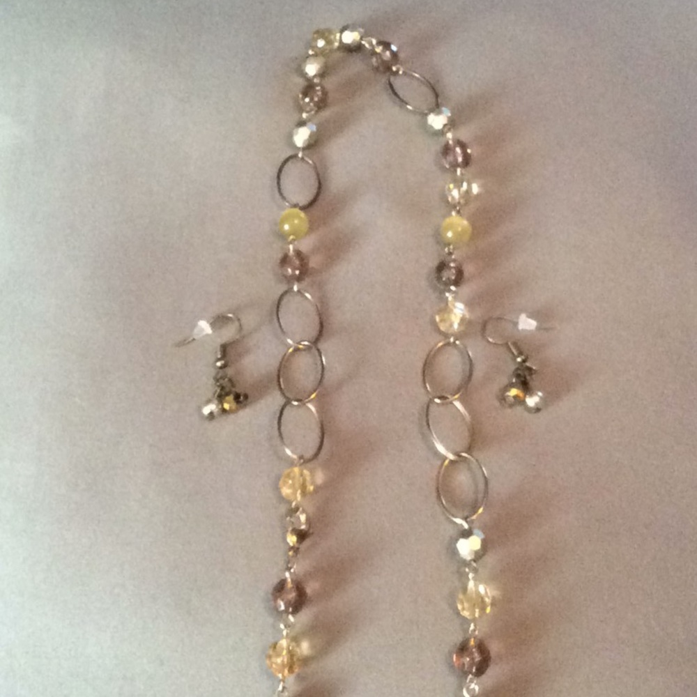 Neutral Color Beaded Necklace & Earring Set